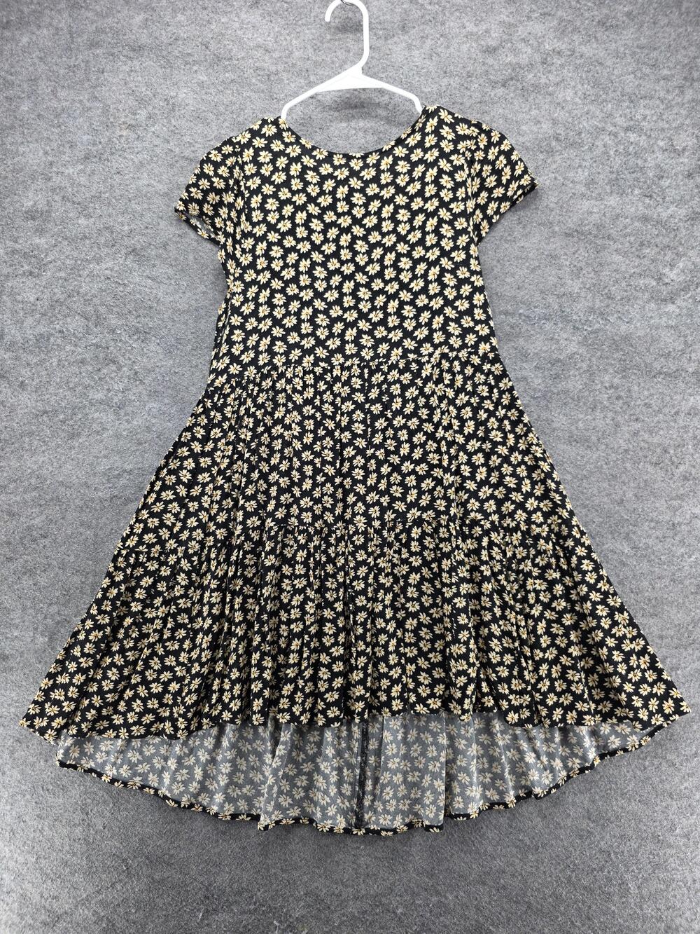 American Eagle Outfitters Dress Womens Small Black Daisy Floral Hi Low Fit Flare